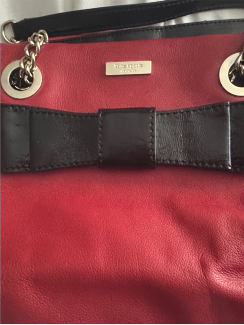kate spade Red and Black Leather Shoulder Bag with Bow and Chain Straps